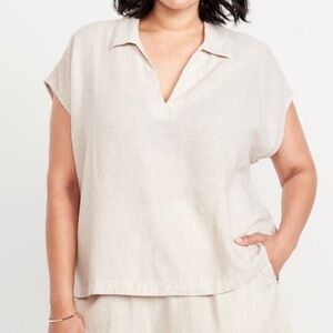 NWT Old Navy Linen Blend Cropped Popover Shirt